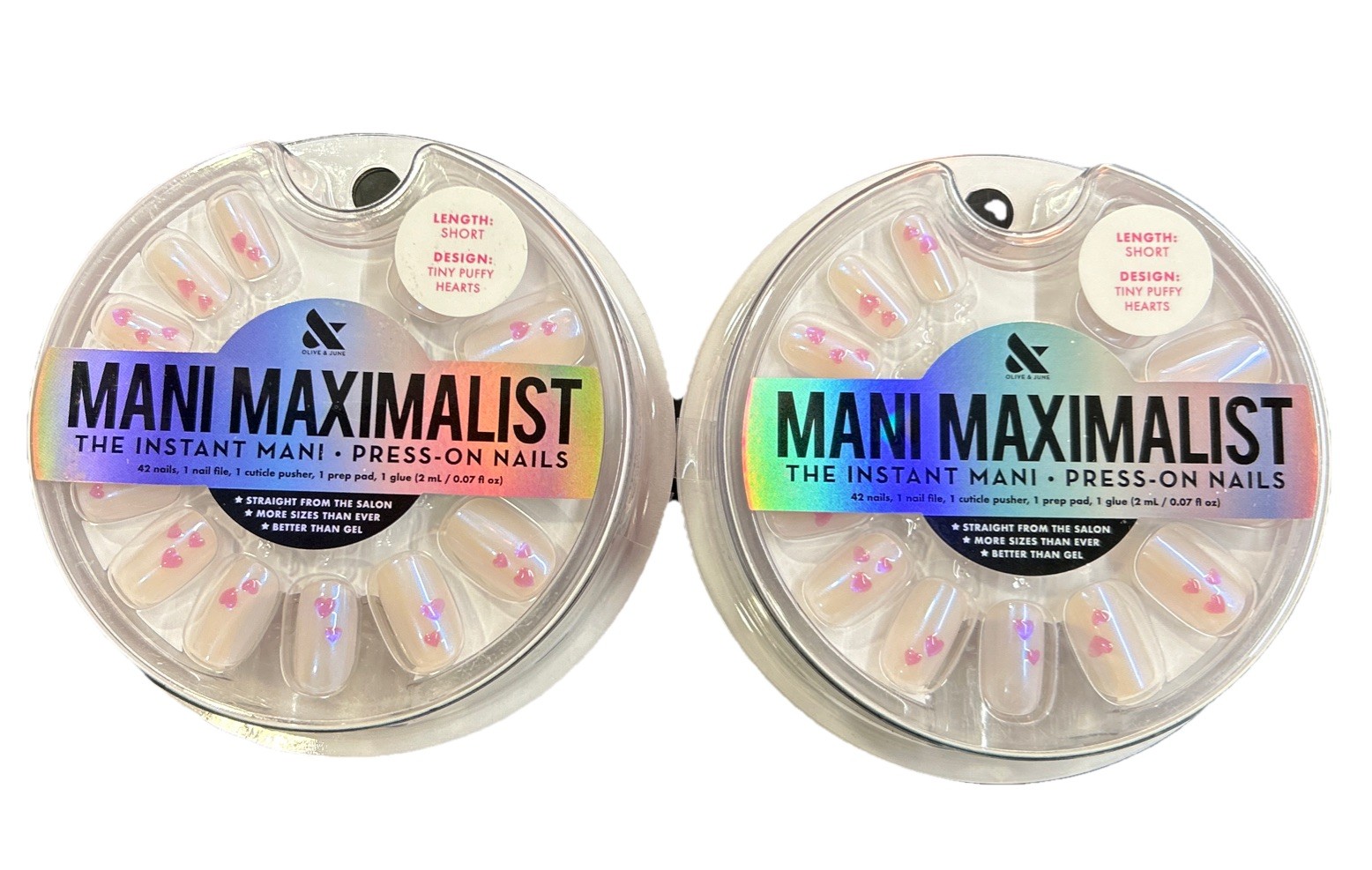 2 Sets Of Olive & June Instant Mani Press-On Nails Short Tiny Puffy Hearts