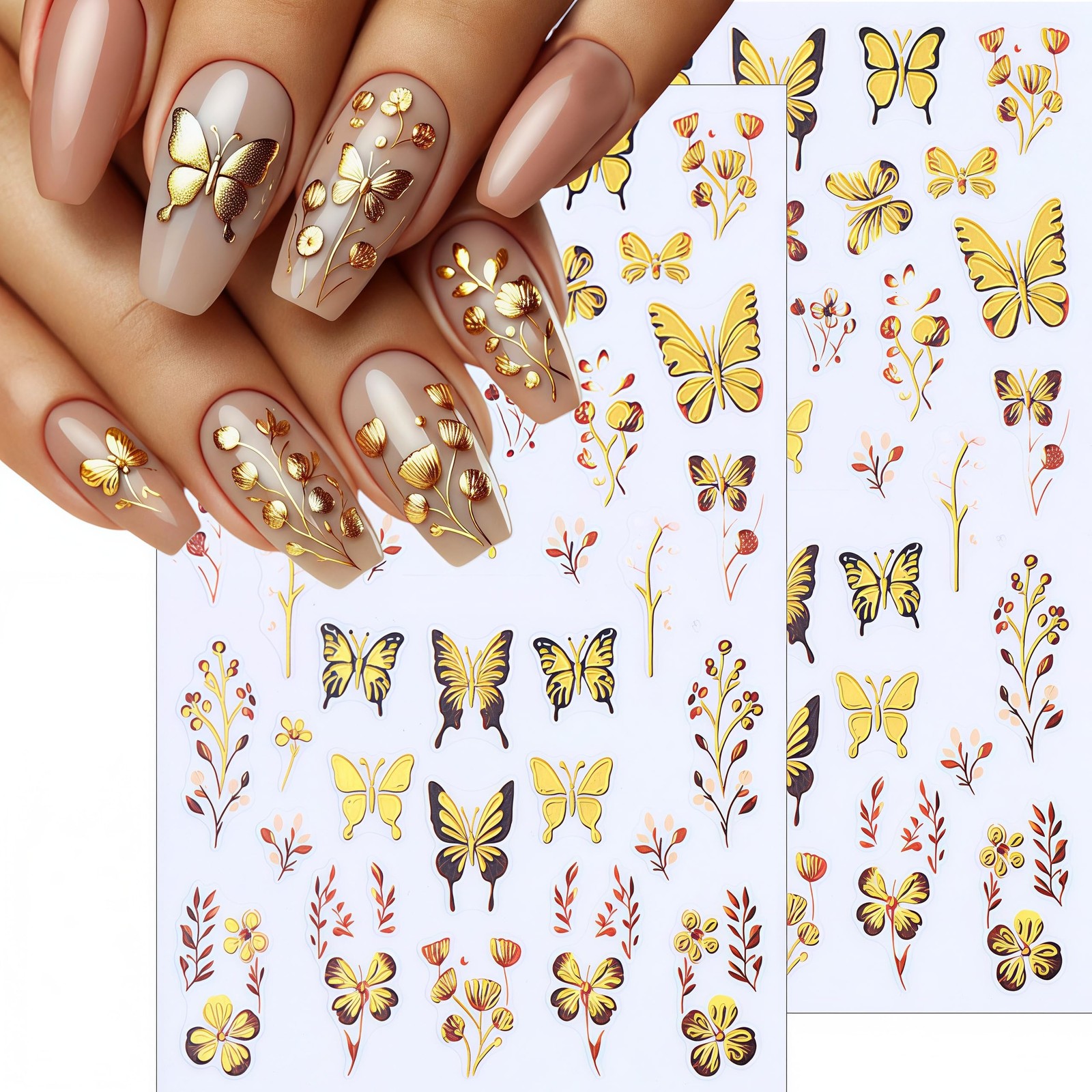 Blue Butterfly Nail Art Stickers Self-Adhesive About 3.7 in X 2.6 in, Color