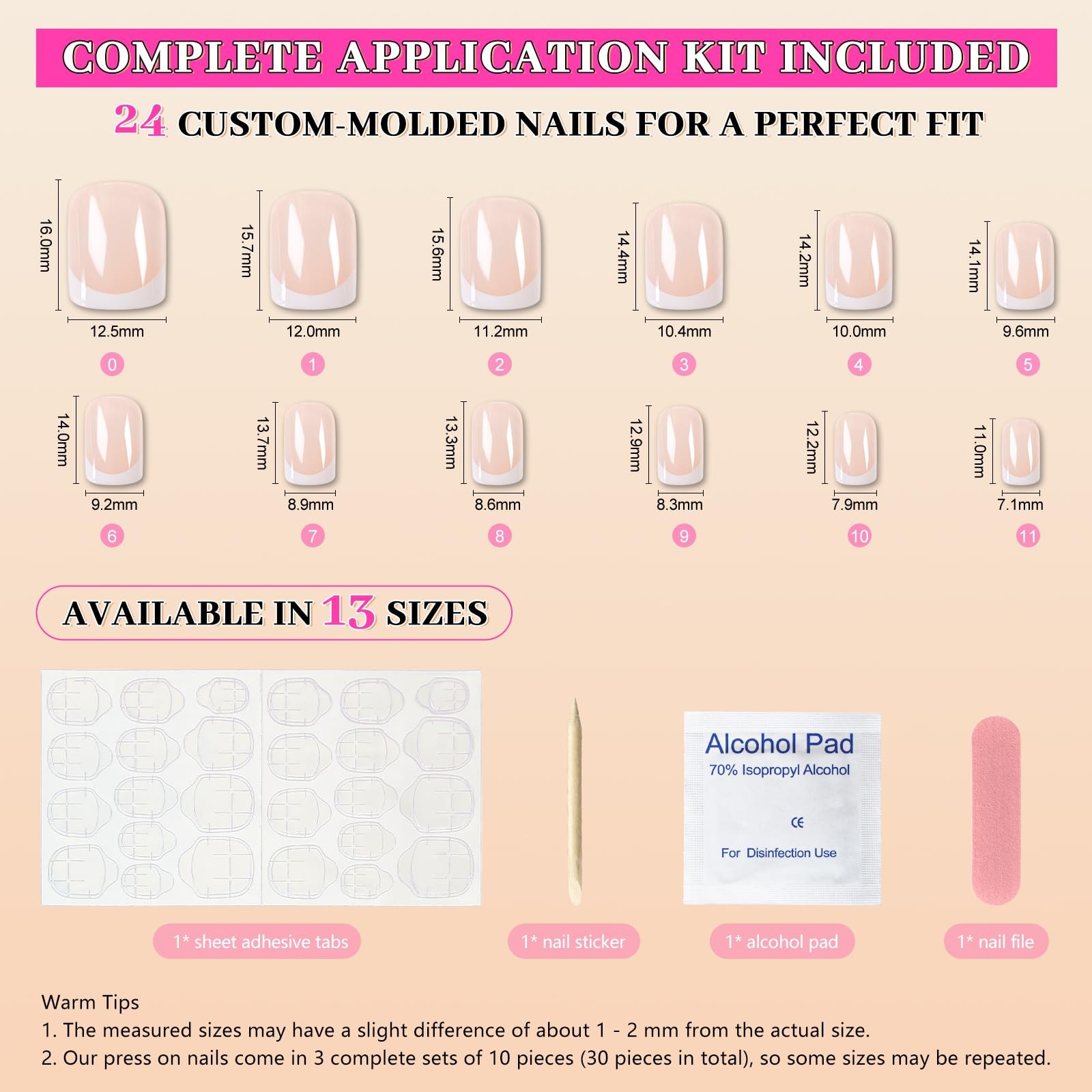 120pcs Child Fake Nails Nude French Natural White Tips Short Round Press On N…
