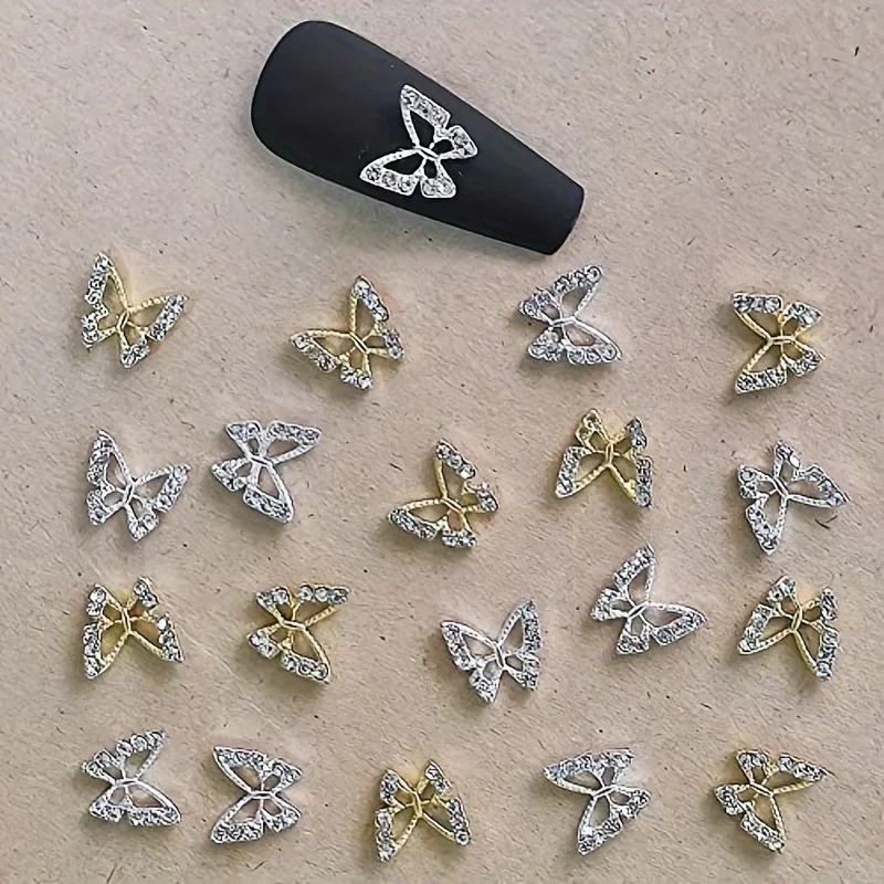 10pcs 3D Nail Art Jewelry Charms Crystal Butterfly Nail Tips Decorations