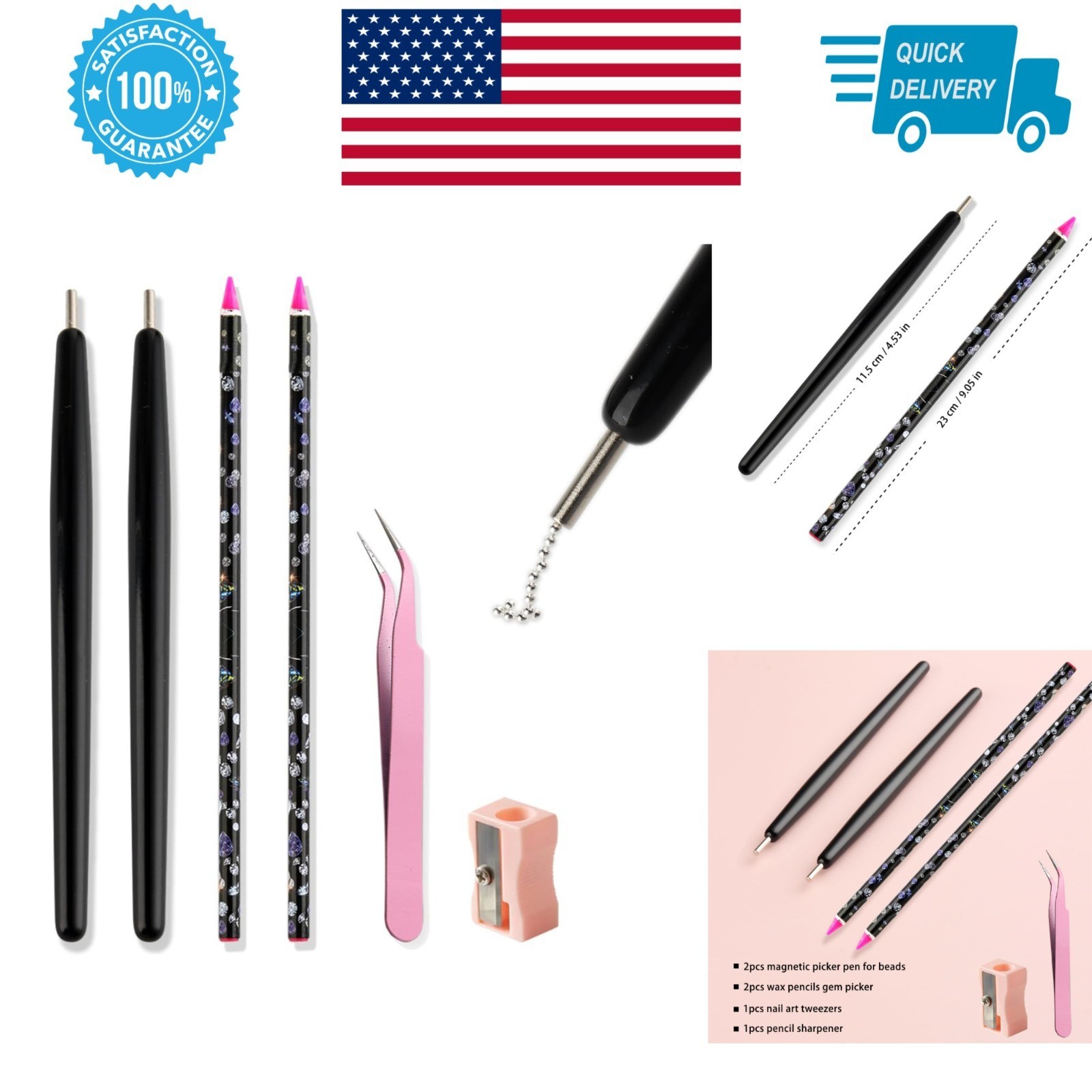 FSpronail Caviar Nail Beads Applicator Pen Kit – 2PCS Magnetic Tool