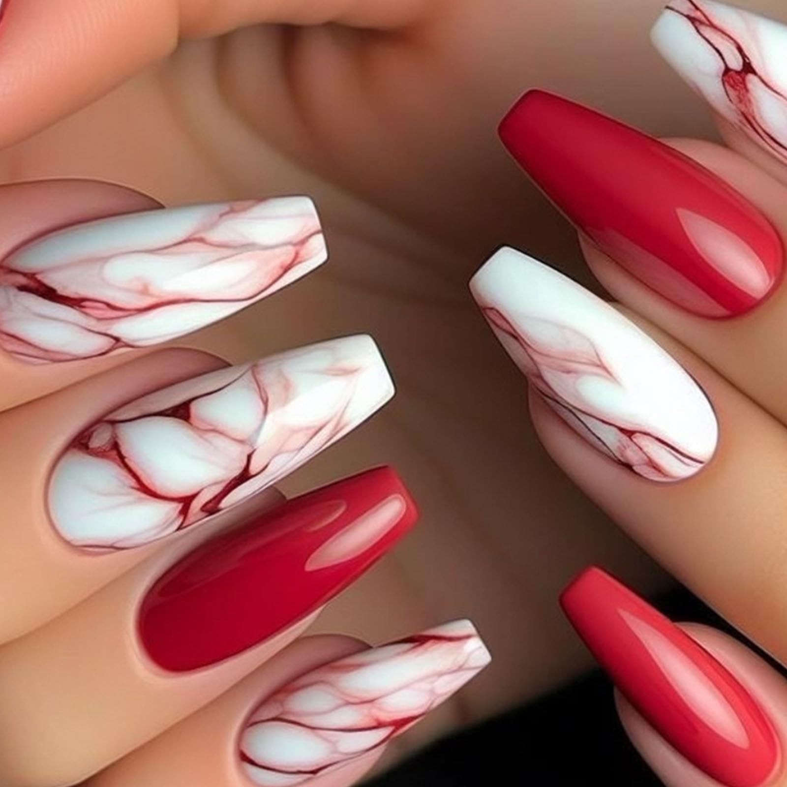 Coffin Press on Nails Medium Glossy Fake Nails with Lines Gradient Design Glu…