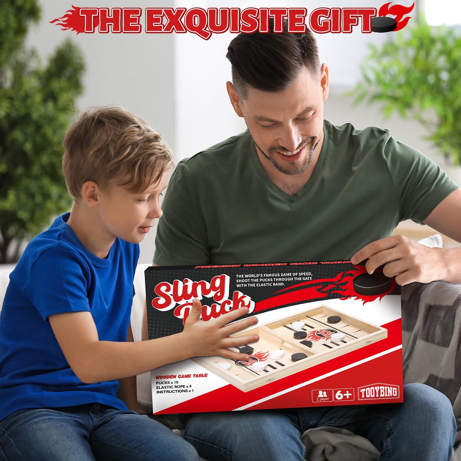 Large Fast Classic Slingshot Puck Game, Wooden Hockey Board Games red, black