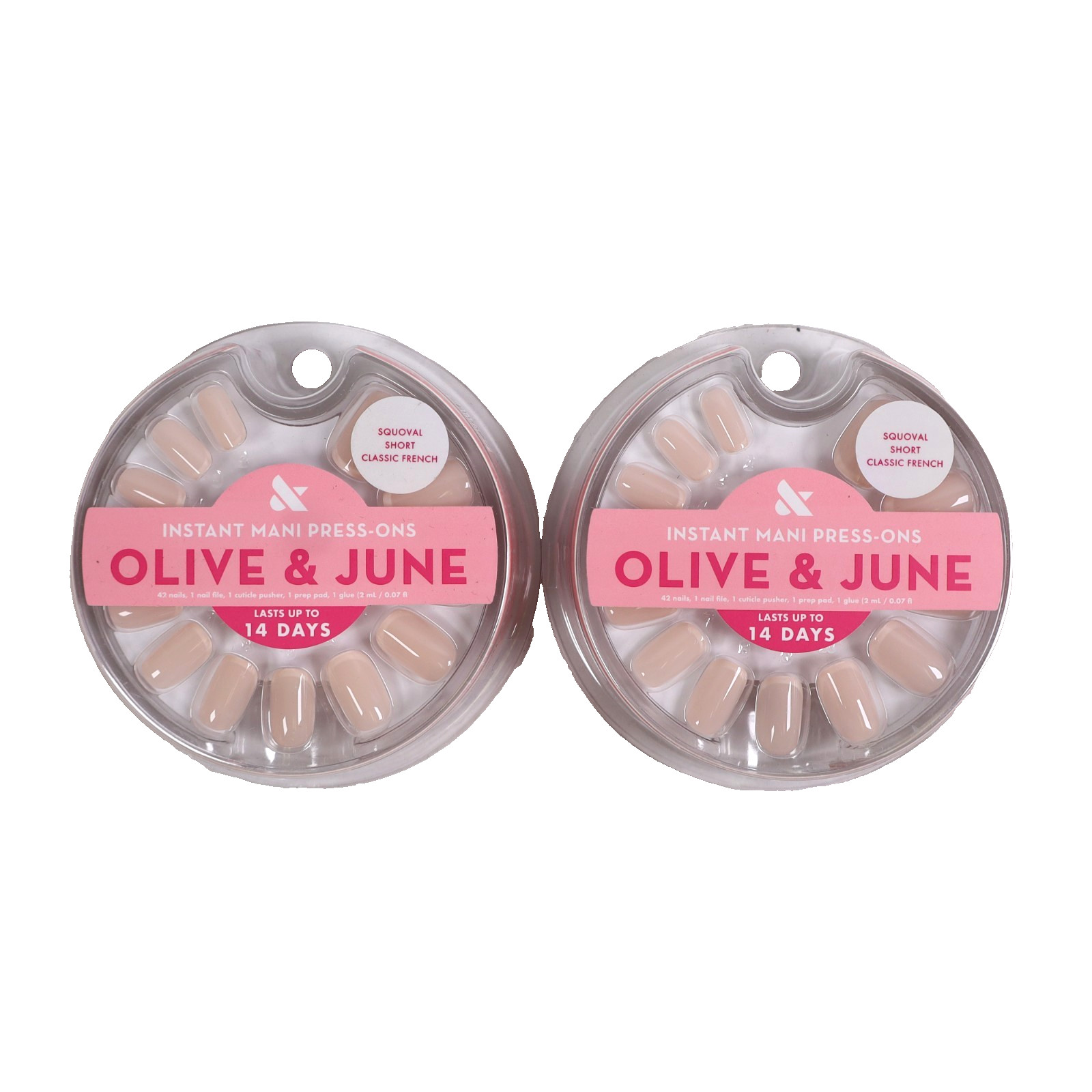 2 PACK Olive & June Press-On Fake Nails – Short Squoval Classic French – 42ct
