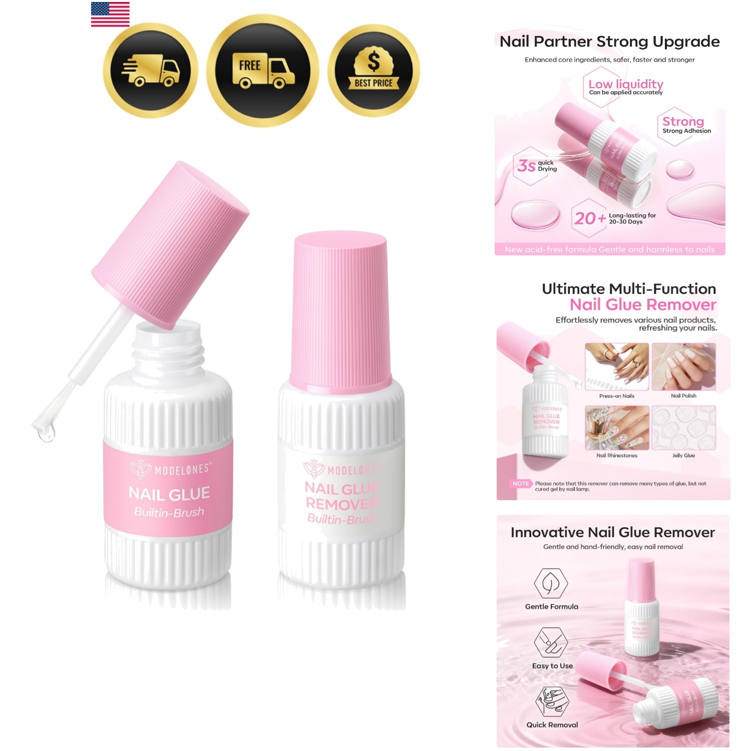 10ml Nail Glue for Press On Nails with 10ml Nail Glue Remover Kit for Nail Ti…