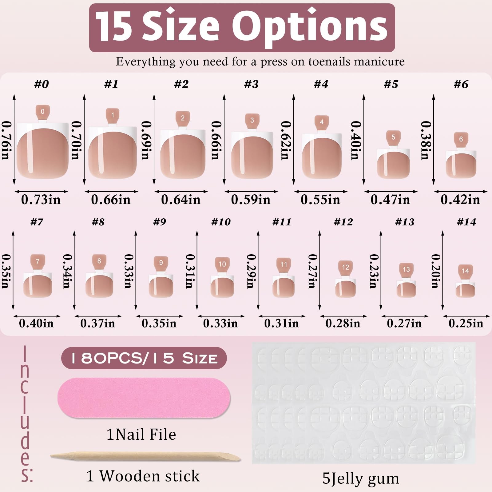 French Press On Toenails For Women with Nail Adhesive Tabs, 180 Pcs White Fre…