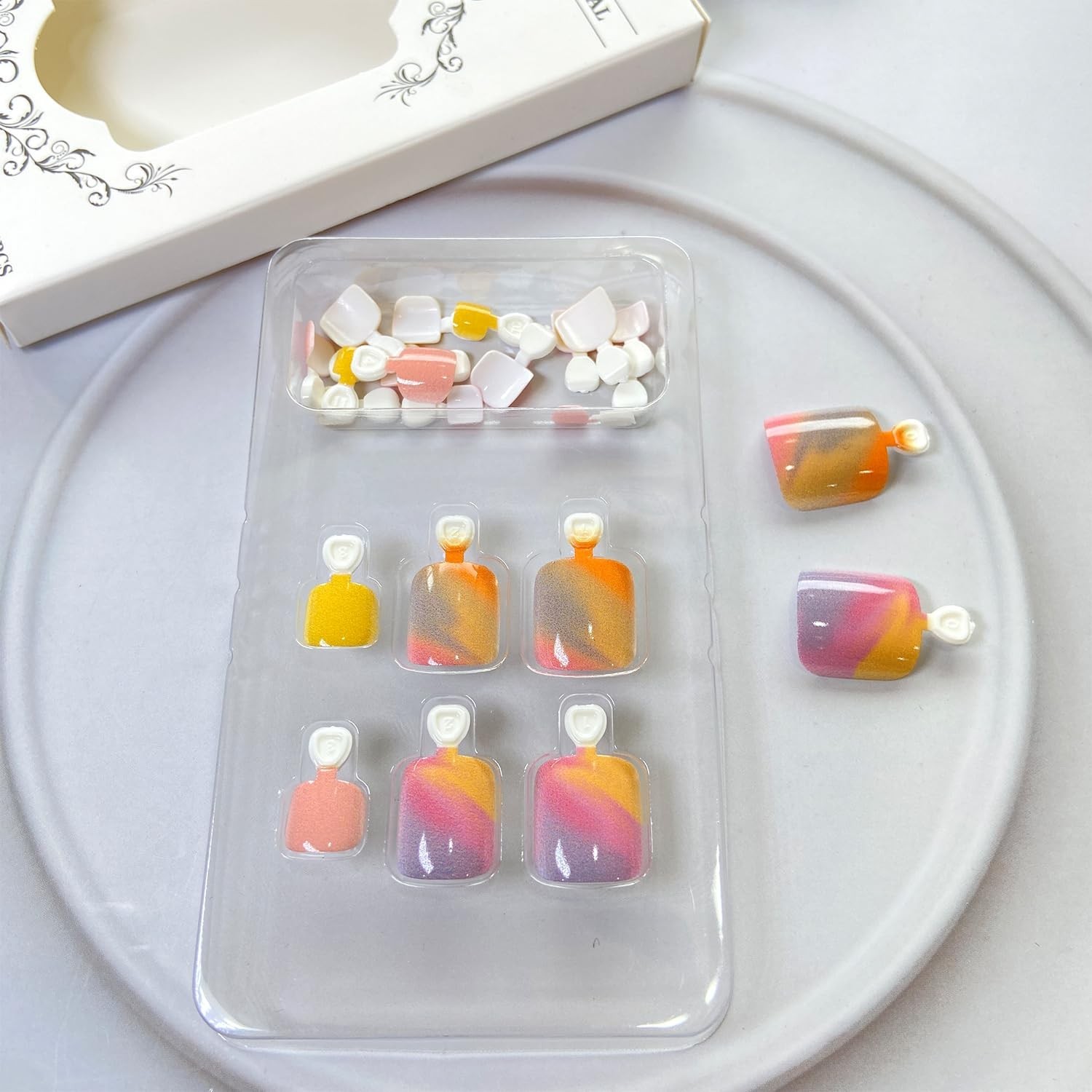 Multicolor Glossy Gradient Press-On Toenails Set – 24 Pcs Full Coverage