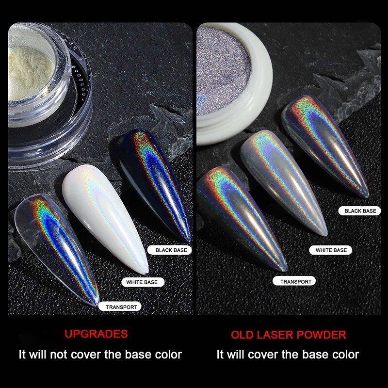 White Holographic Nail Chrome Powder Transparent Effect Clear Unicorn Rainbow
