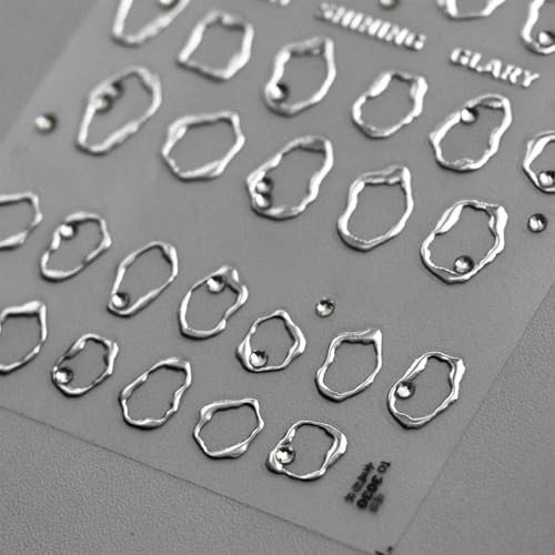 2 Sheets Metallic Nail Stickers Gold Silver Irregular Metallic Irregular Line-5