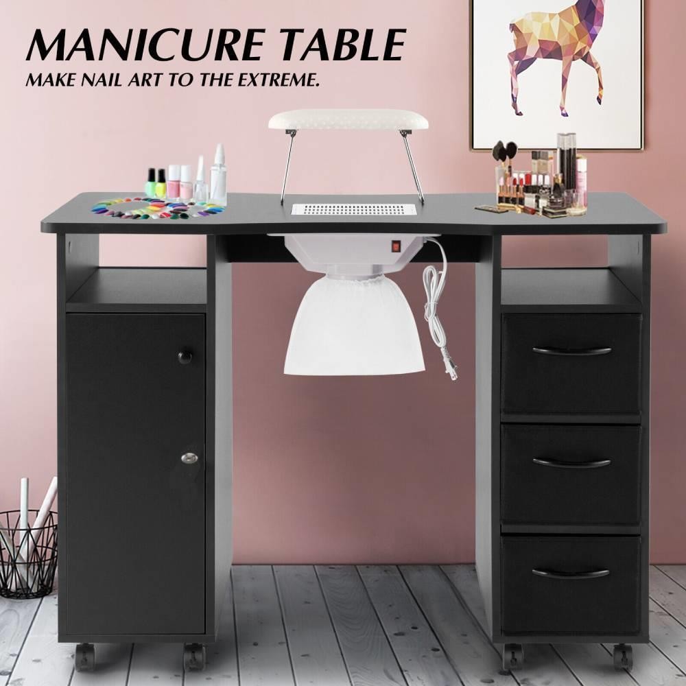 Manicure Table, Nail Beauty Manicure Desk, Wrist Cushion,Storage Drawers, Wheels