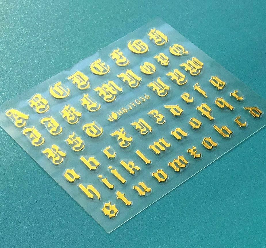 Nail Art 3D Decal Stickers Alphabet Letters Gold HBJY036