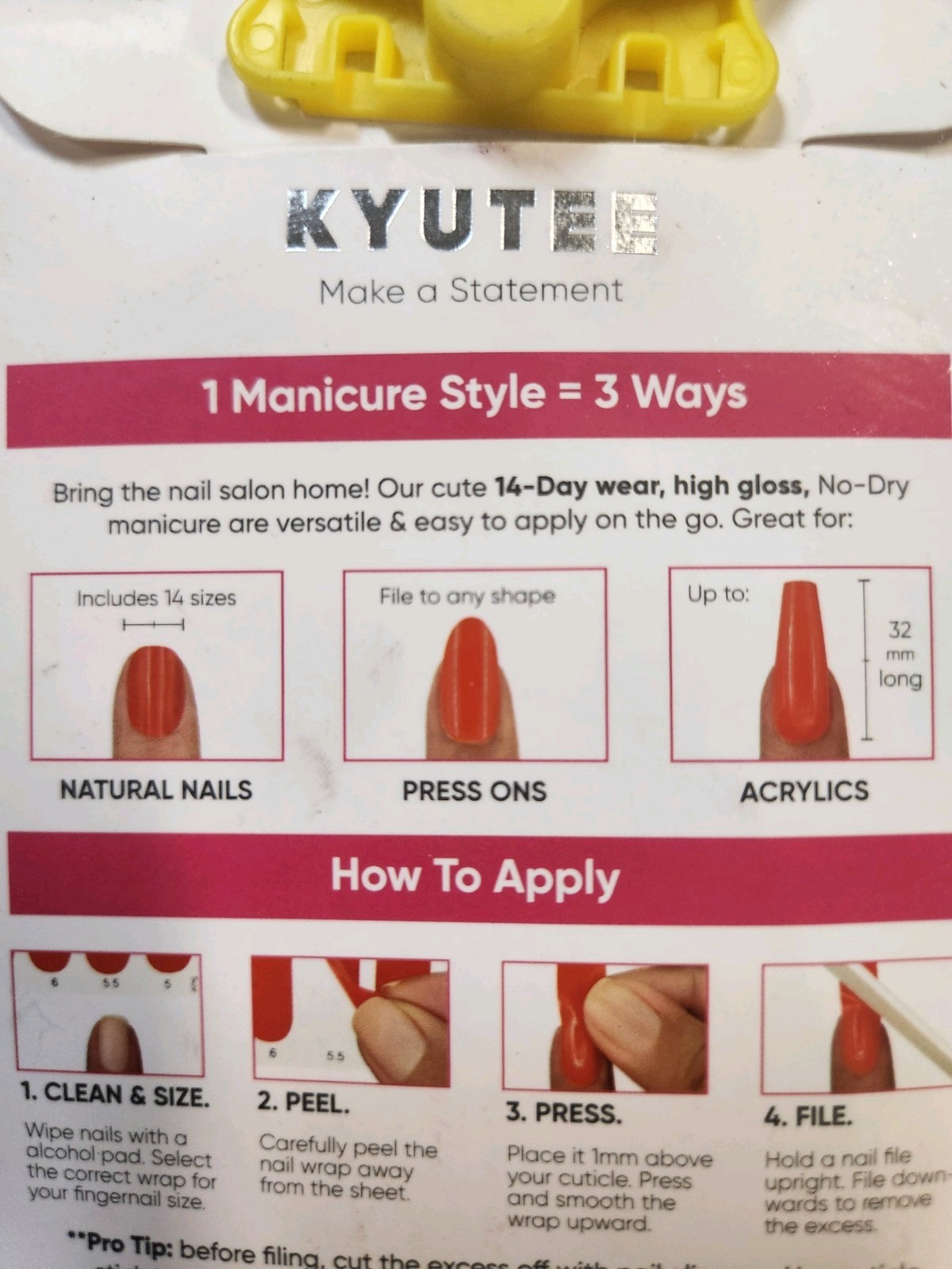 Lot Of 4 Kyutee Nails Peel. Press. File Instant Gel Polish Manicure – Ballerina