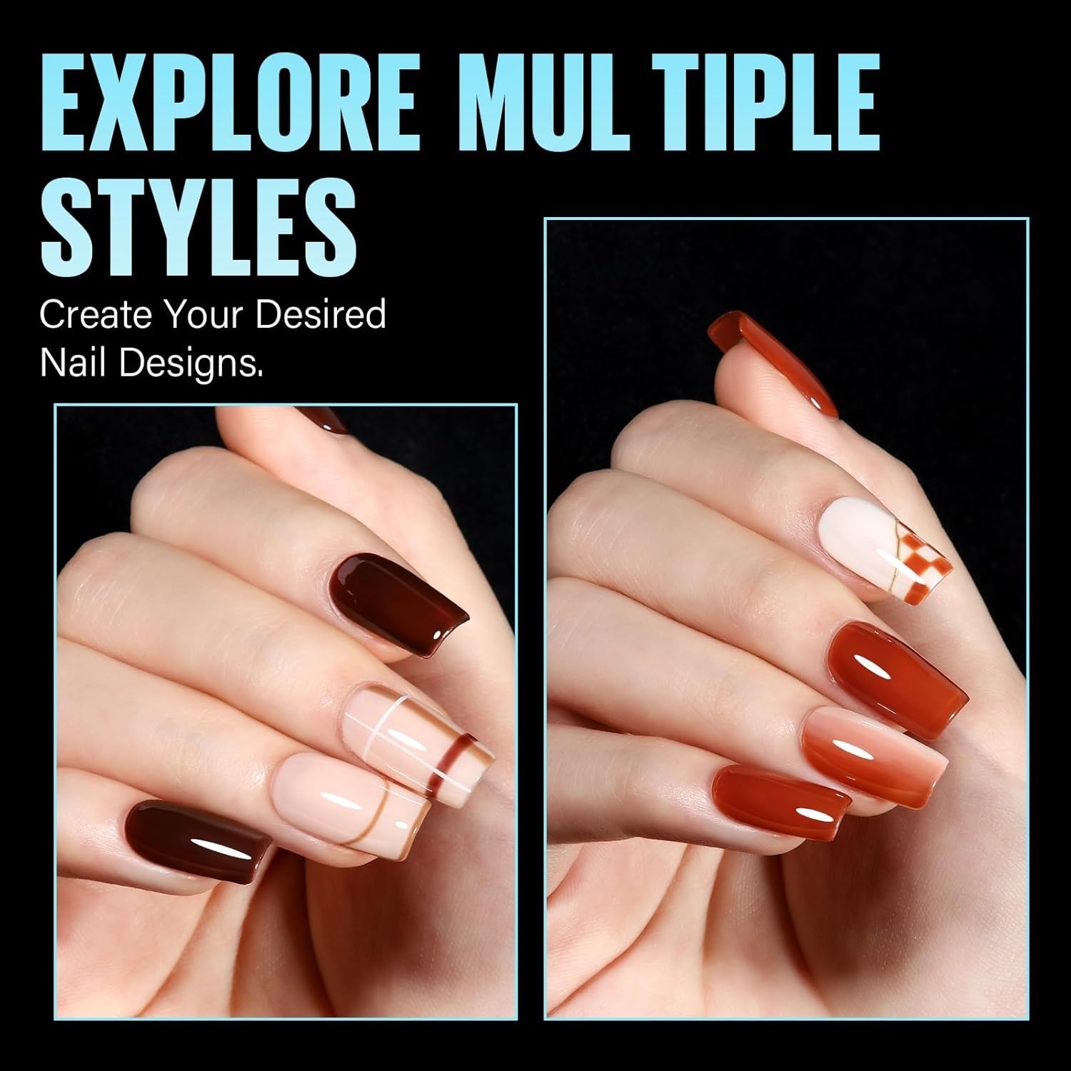 Nail Tips, 240Pcs Half Matte Press on Full Cover Acrylic Nails, Short Square