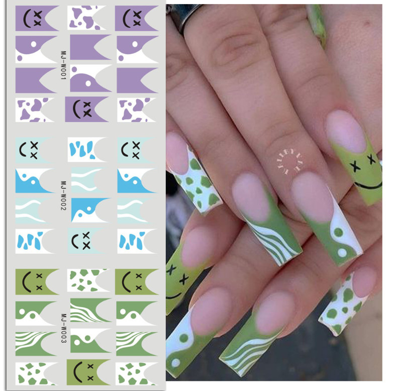 8Sheets Nail Art Water Transfer Stickers Geometric Star French Tips Decals NH19