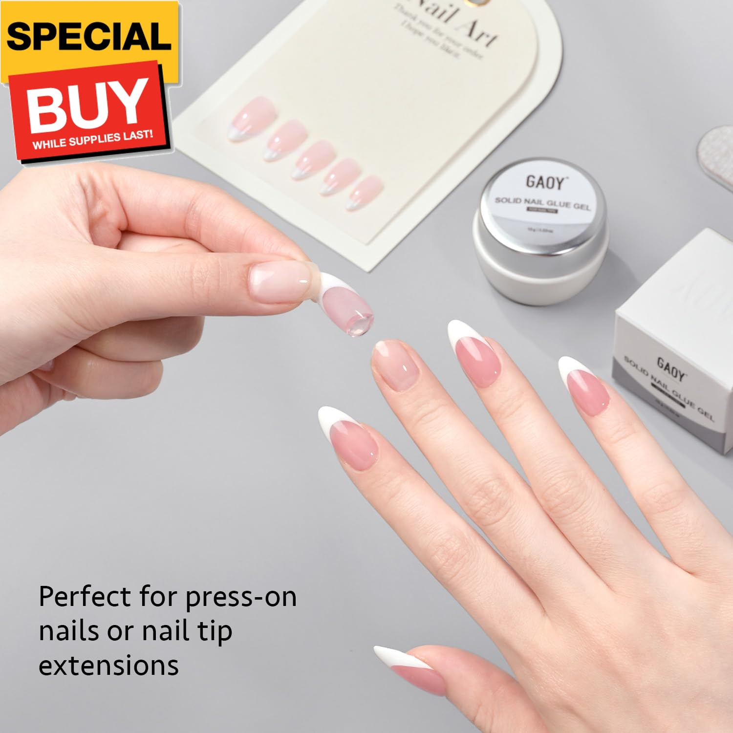 Solid Nail Glue Gel for Nail Tips, 15g Strong Solid Glue for Press Ons, False an