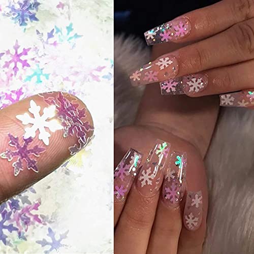 Glitter Nail Art Sequins, 3D Christmas Sparkly Flakes Design, 12 Snowflake