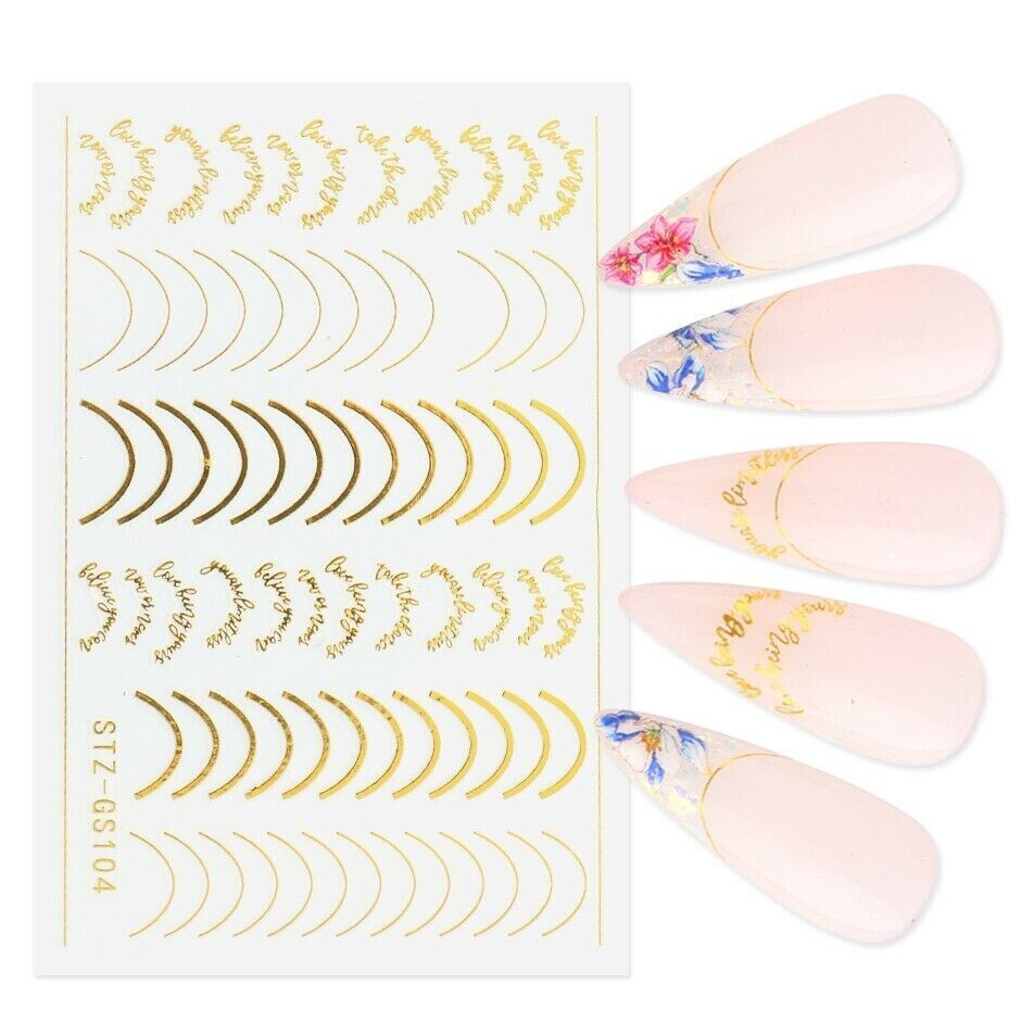 Nail Art Stickers Decals GOLD Lace Abstract Line French Line Manicure GS104 NS33