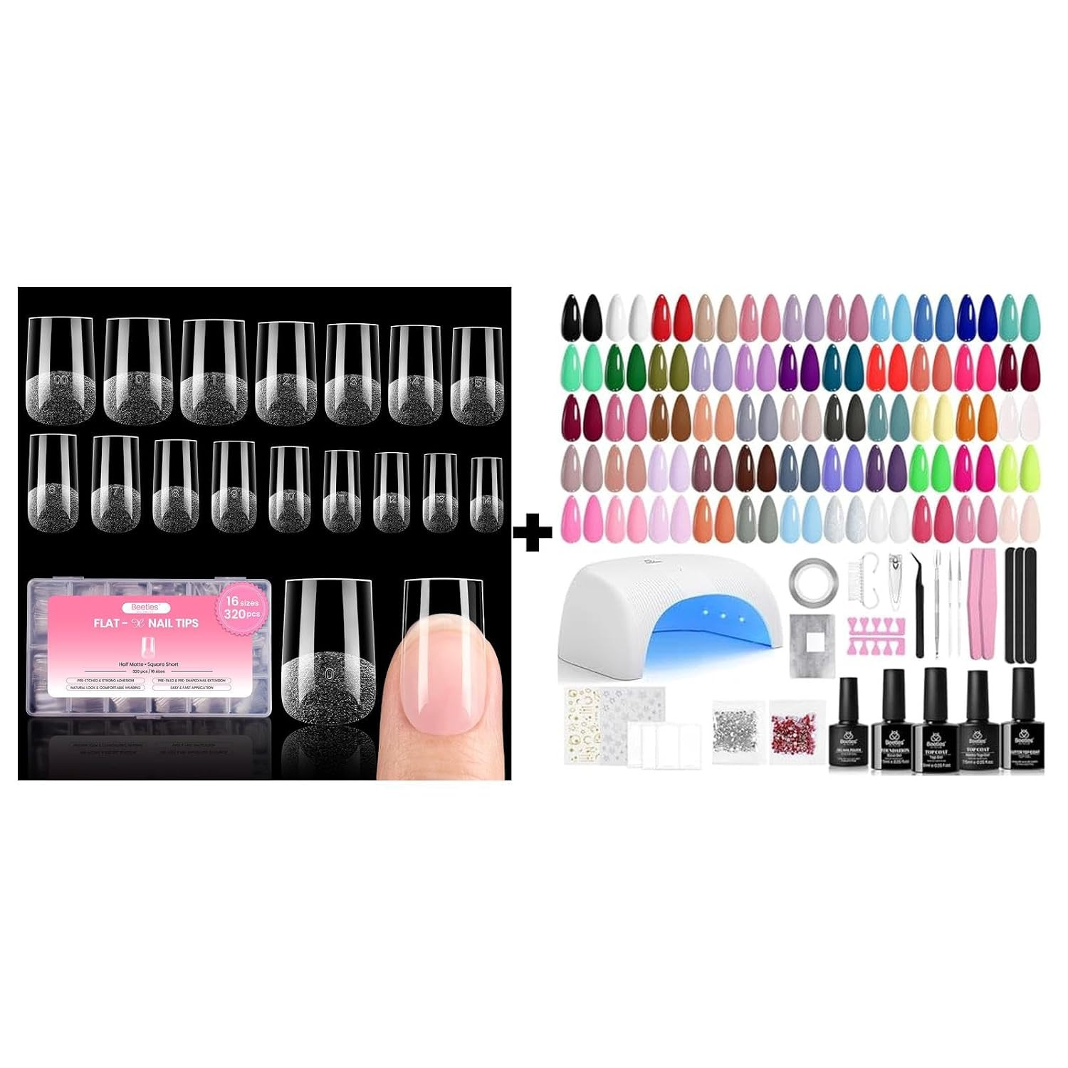 Gel Nail Tips Square Short, 320Pcs 16 Sizes(00-14), with Gel Nail Polish Kit wit