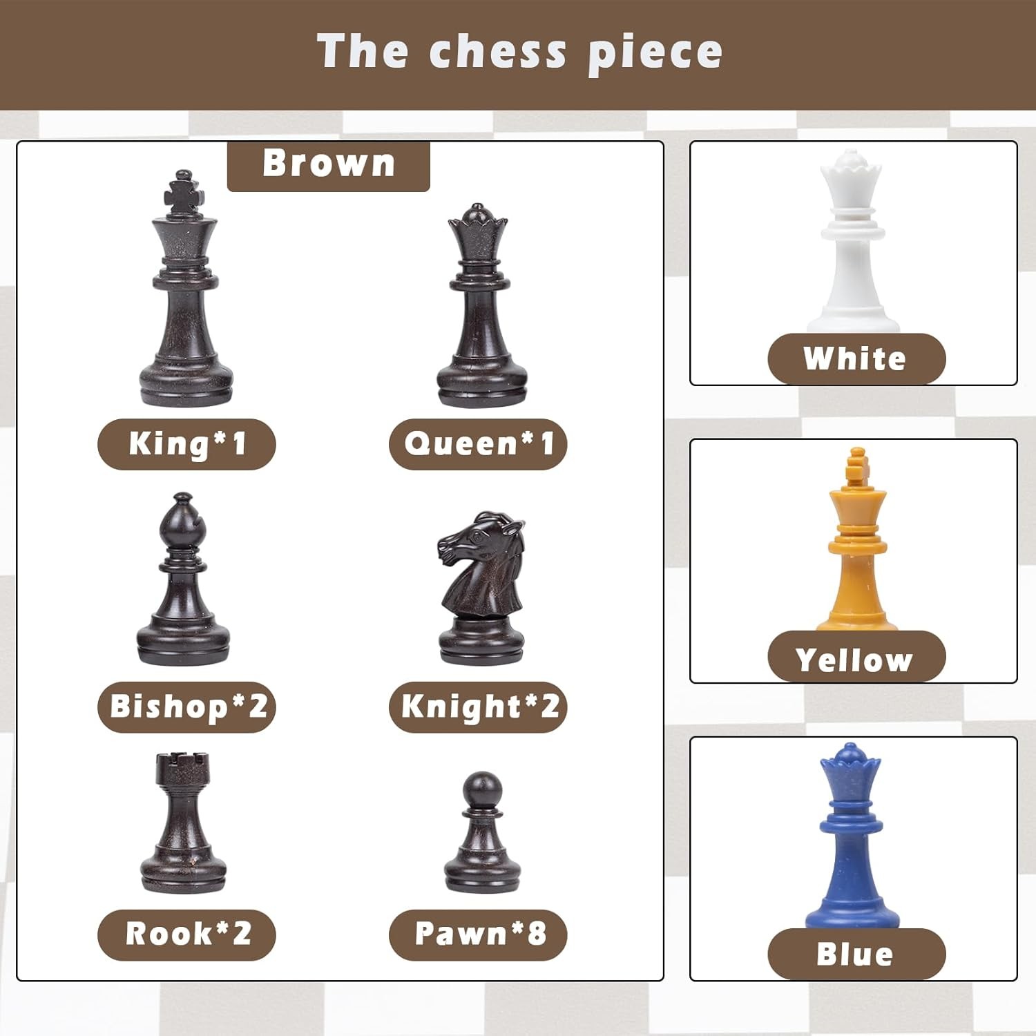 3 or 4 Player Chess Board Game Set,64 Pieces Colorful Chess,Chess Game for Team