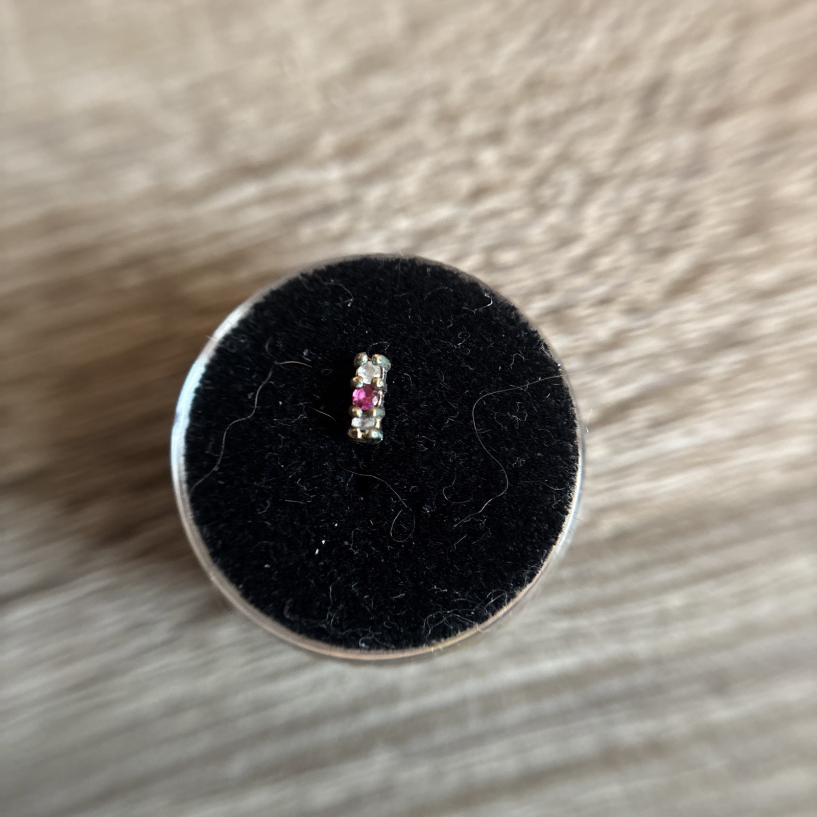 14K Yellow Gold Nail Charm w/2-Cubic Diamonds & 1-Ruby Stone in Prong Setting