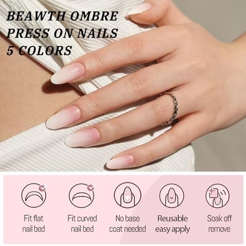 150Pcs Ombre Press on Nails Almond Fake Nails Nude Pink Gradient Medium Style 1
