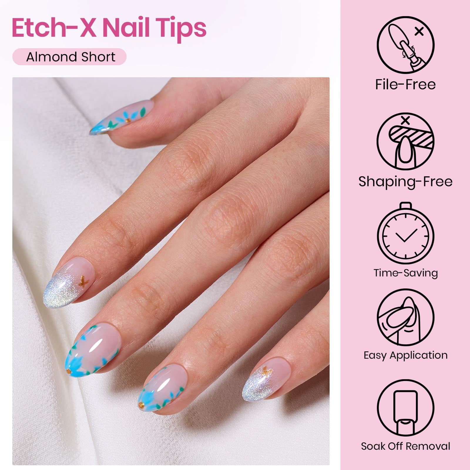 Beetles Gel Nail Tips Etch-X- Almond Short, Transparent Matte