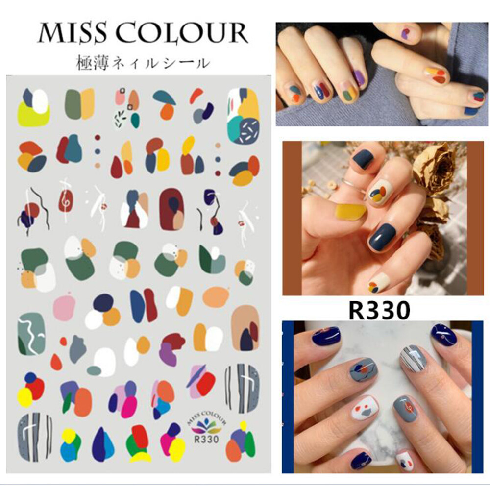 Abstract Green Oil Painting Nail Stickers Art Decal Waterproof Tip Decoration