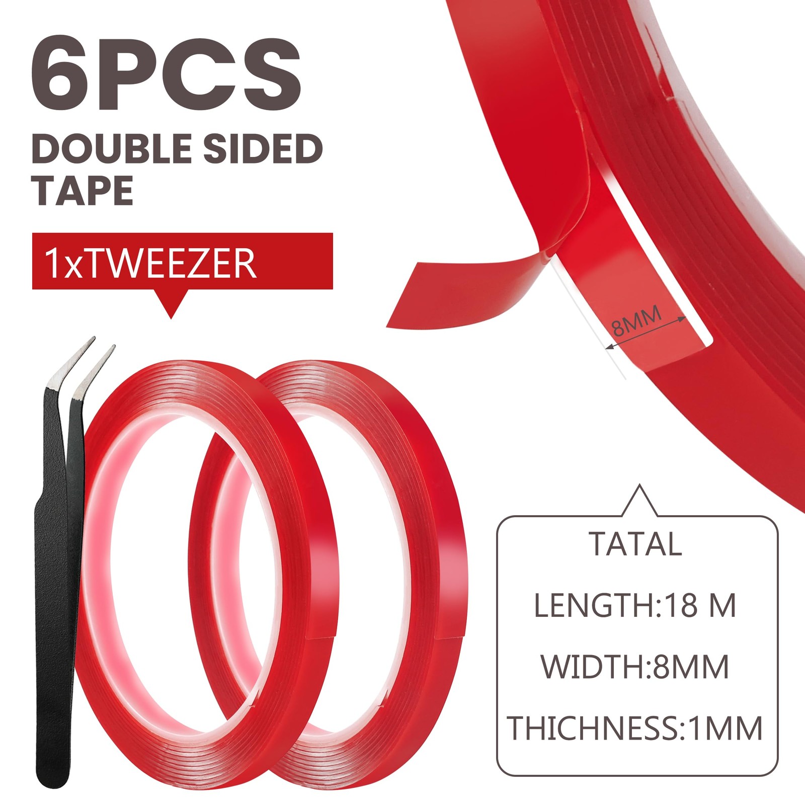 6 Rolls Double Sided Tape Nail for Press On Nails 12 inches, Clear
