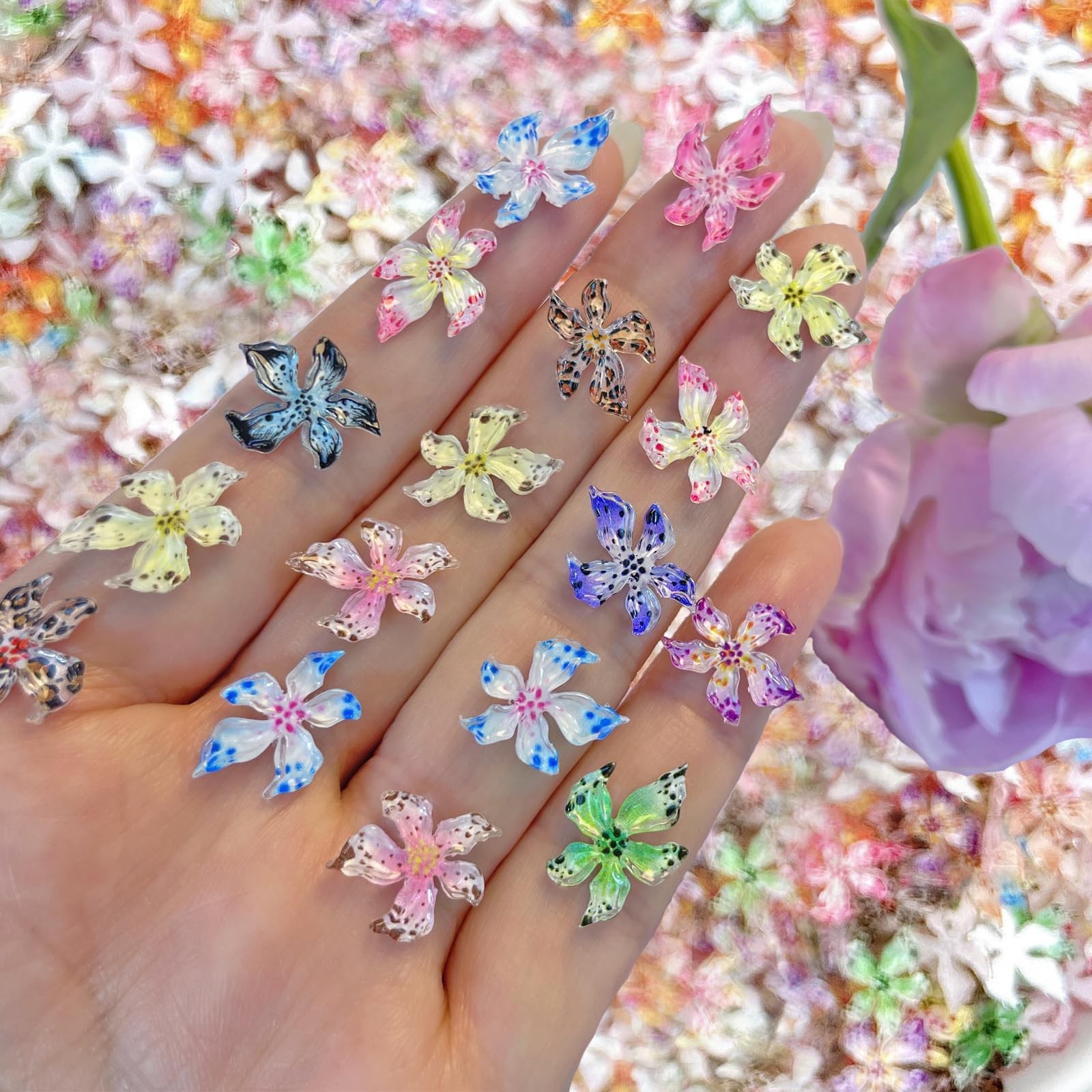 80PCS 3D Flower Nail Charms for Nail Art–Colorful Flower Charms for Nails, Em…