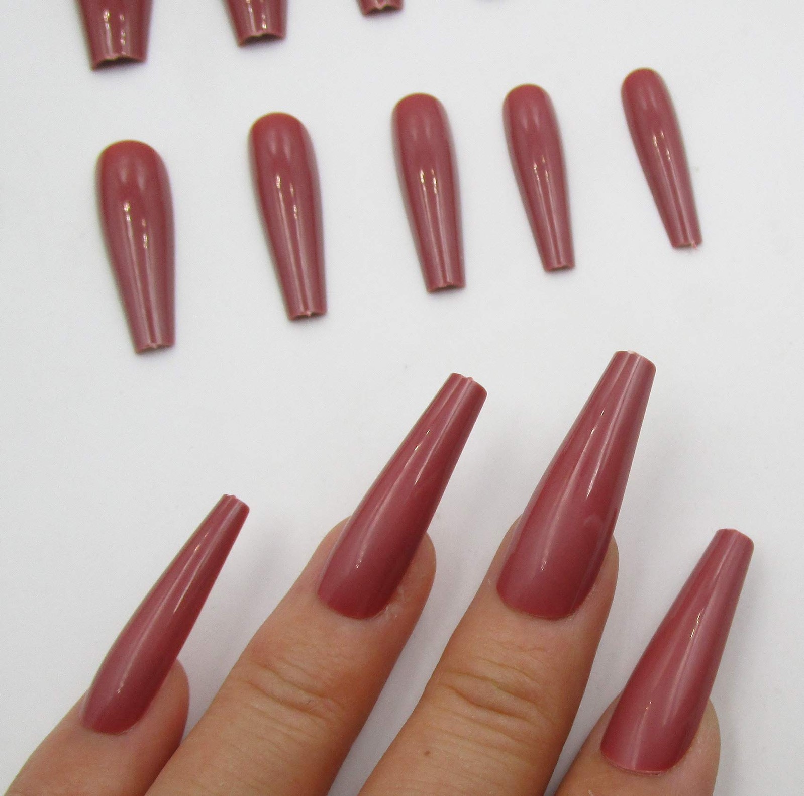 Colored Coffin Press on Nails Long Ballerina False Fake Nail Tips Full Cover …