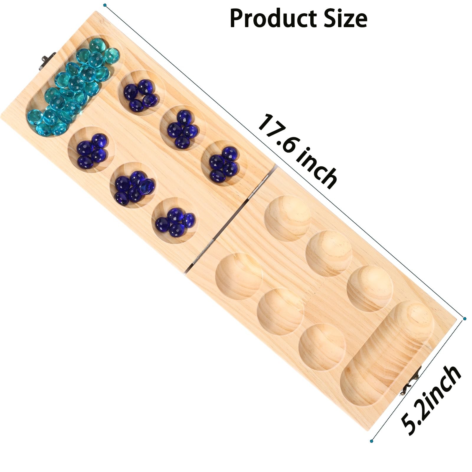 Wooden Mancala Board Game Set,Larger Size 17.6*5.2 inches, Woodgrain Color