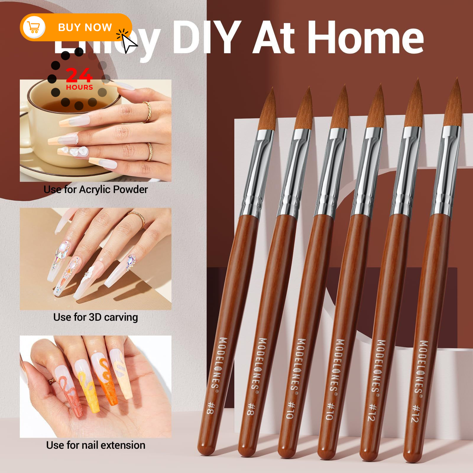 Modelones Kolinsky Sable Acrylic Nail Art Brushes #14 14, Red