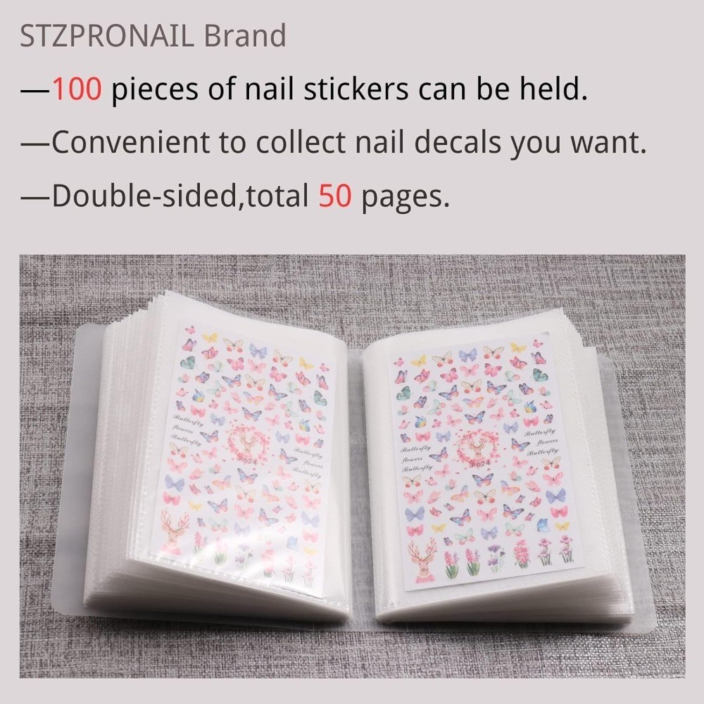Nail Art Stickers Organizer Storage Book Binder with 100 Slots for Displaying