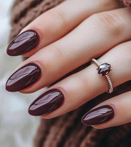 Press on Nails Short Burgundy Almond False Tips Glossy Burgundy – Almond