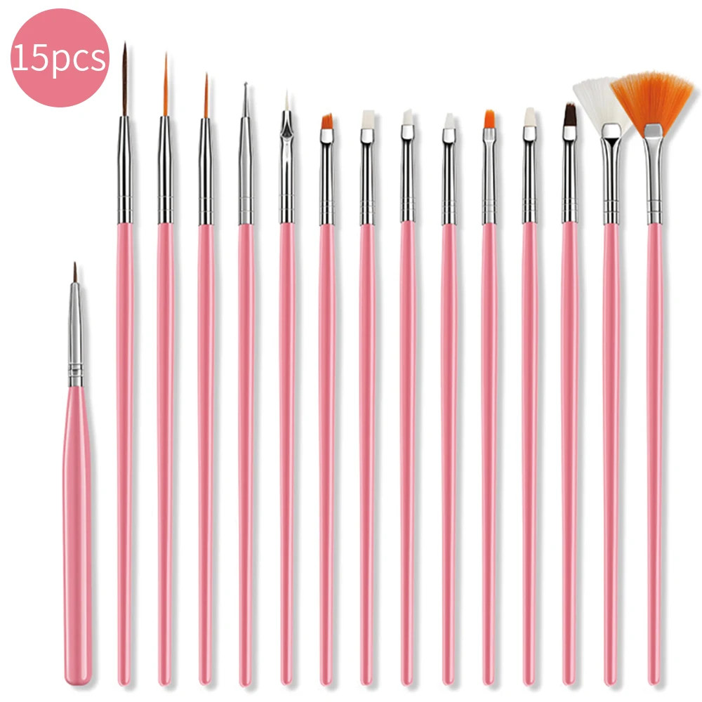 15Pcs Fine Detail Paint Brush Set Acrylic UV Gel Drawing Dotting Manicure Nail A
