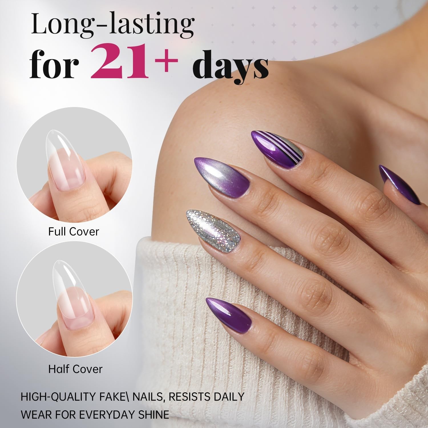 Almond Nails Tips 240Pcs 12 Sizes- Soft Gel Clear No Crease Pre-shape Oval Ar…