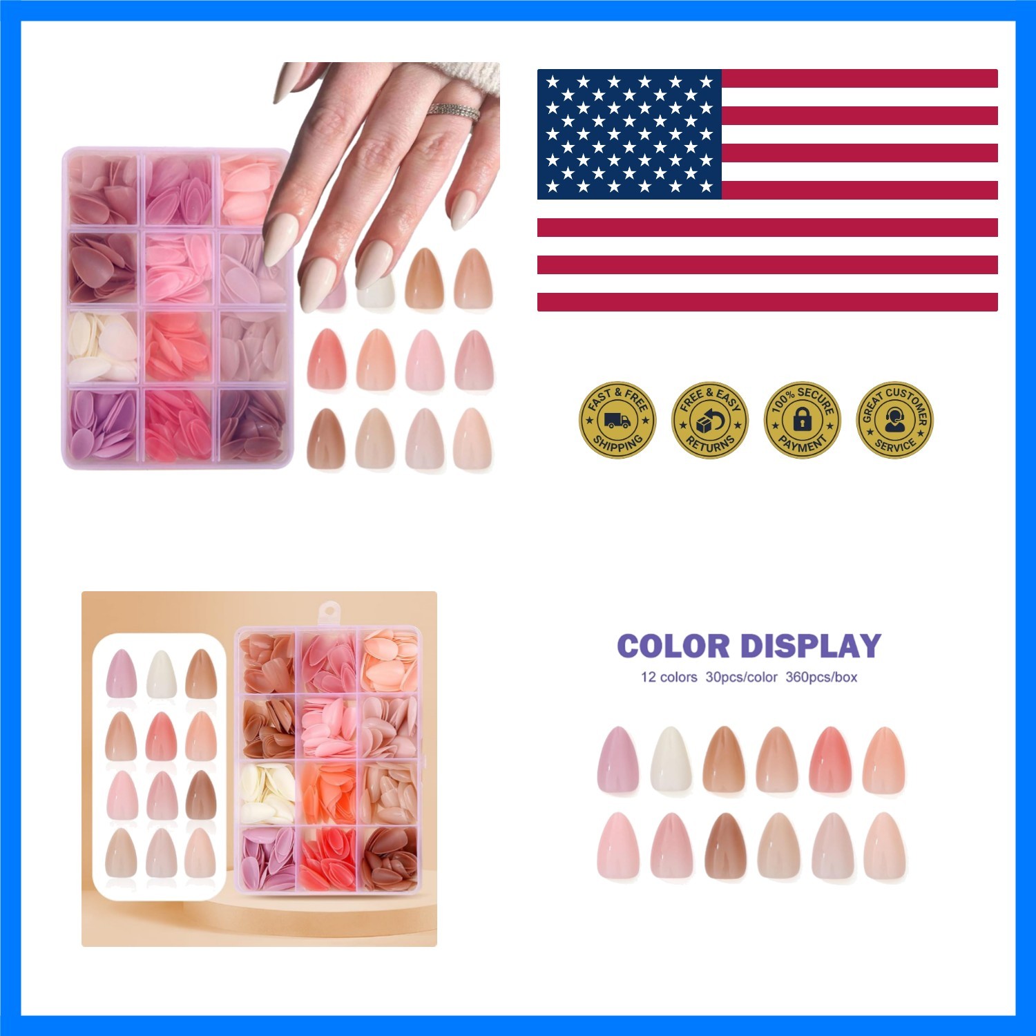 12Packs 360Pcs Almond Press on Nails Short Almond Fake Nails Solid Color Fals…