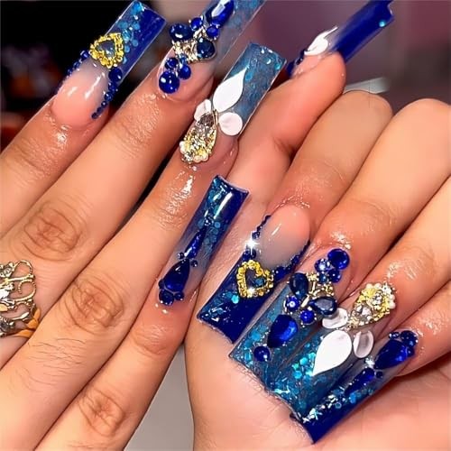 Royal Blue Press on Nails Long Length Square Medium,1 Ounce 240412 royal blue