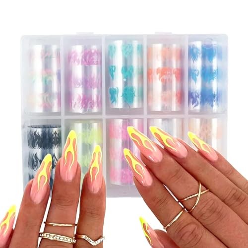 10 Rolls Flame Nail Foil Holographic Nail Art Foil Colorful Nail Flame Style