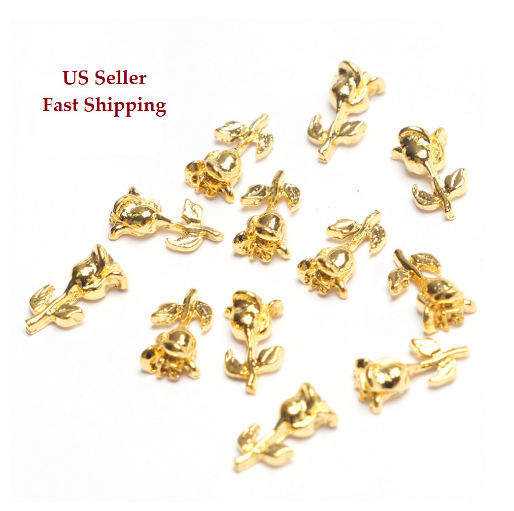 20pcs New 3D Gold/Silver Roses Alloy Flowers Bud/Blooming Charms Nail Art Decor