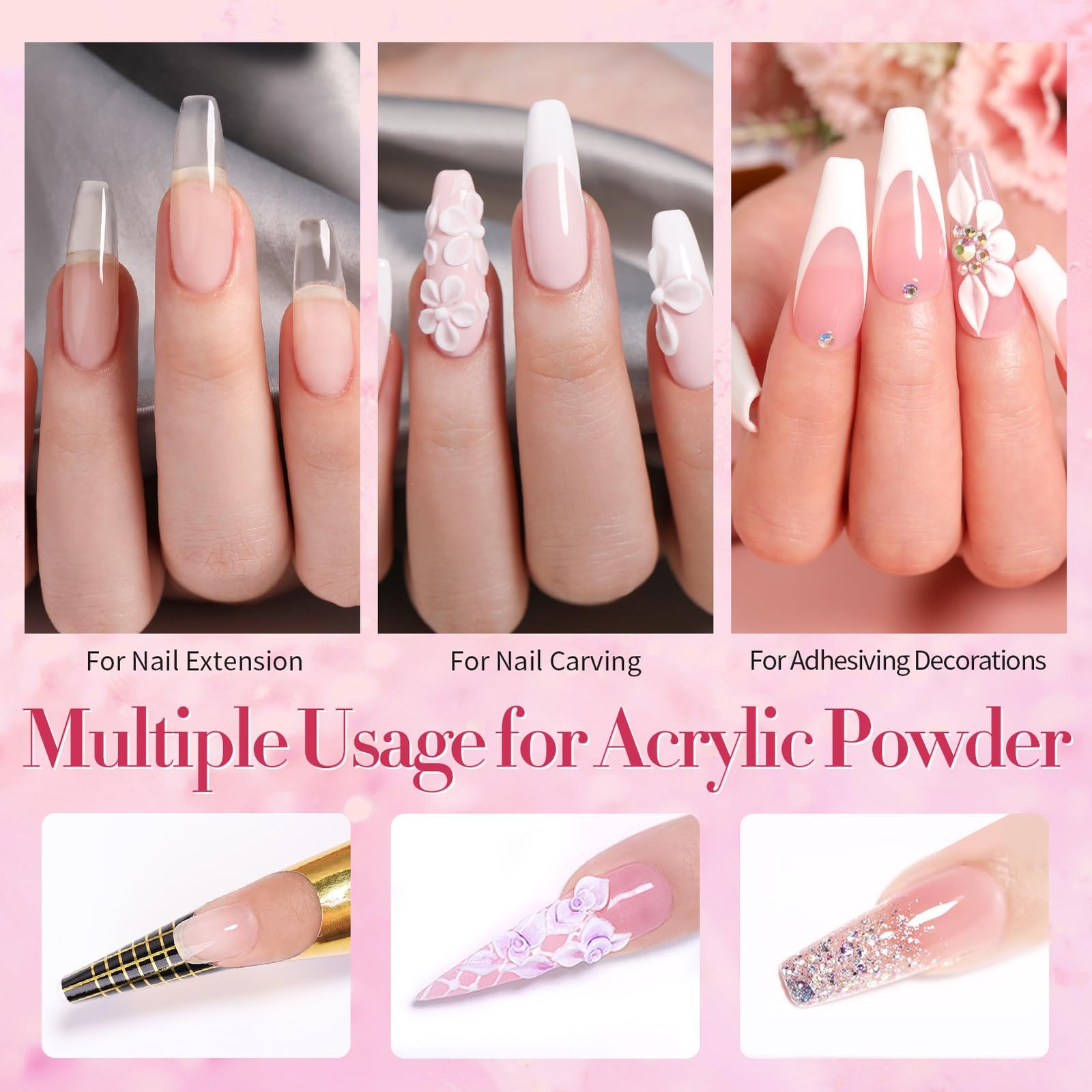 Born Pretty Acrylic Nail Powder Liquid Kit Clear White Pink