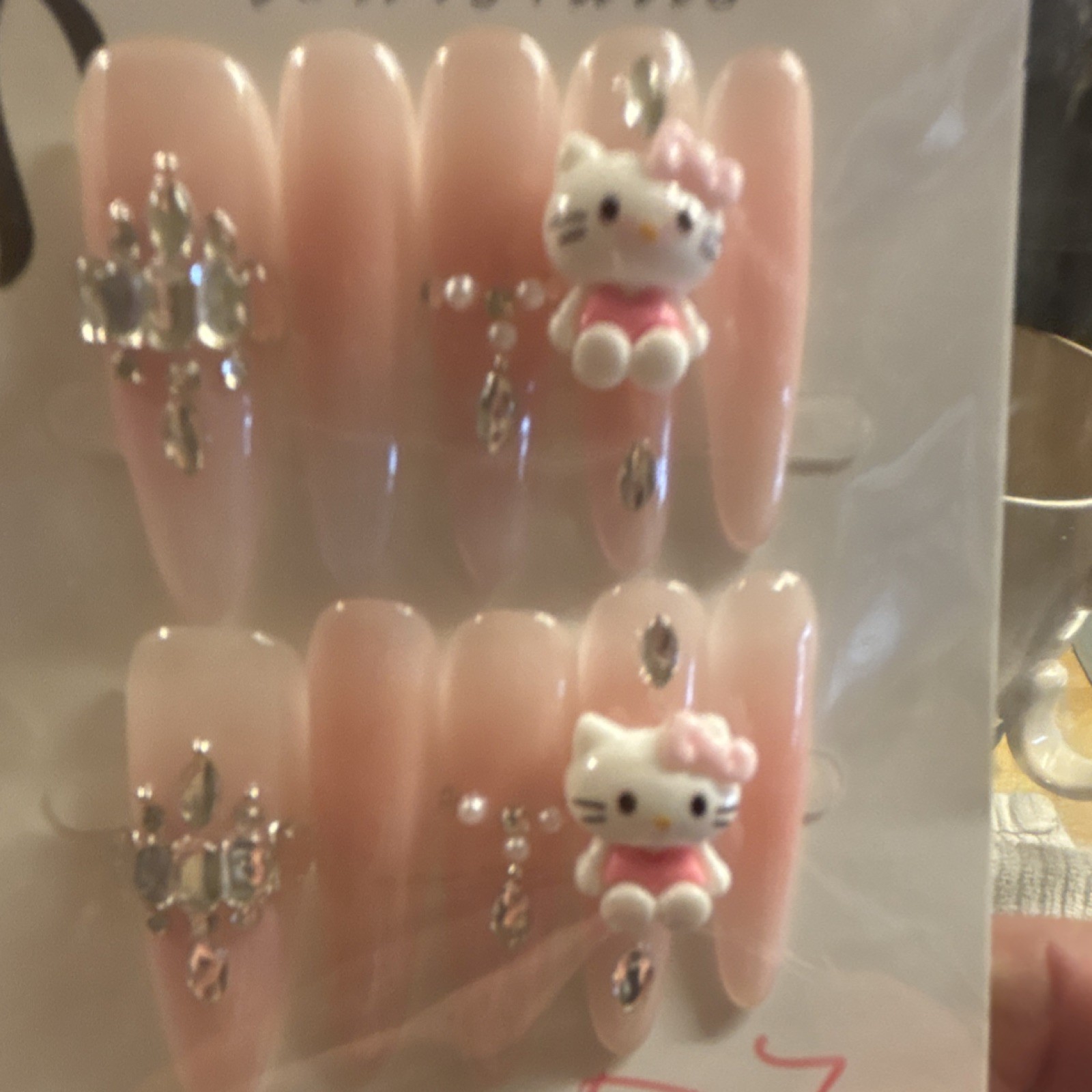 Xw.Nails Pink 3D Shiny Stiletto Cat Theme Press-On Nails Full Cover Set
