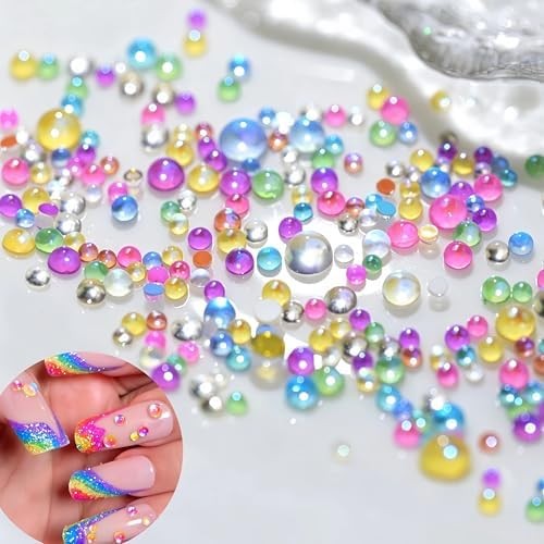 1440PCS 3D Aurora Bubble Beads Nail Charms Mixed Size Bubble Beads Nail Rhinesto
