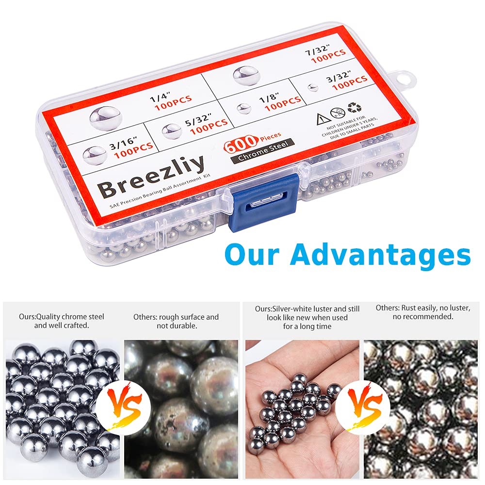 600 Piece 6 Sizes Assorted Loose Bicycle Bearing Balls 1/4″ 7/32″ 3/16″ 5/32″ 1/