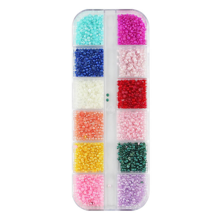 12 Grids Nail Art Pearl Beads False Tips Decoration Manicure Tools 1.5mm ~ 3.0mm