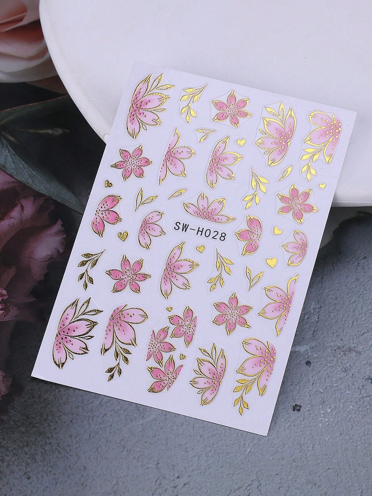 2 PCS Summer Spring Pink Flower Nail Art Stickers Nail Decals, Cute Nail Sticker