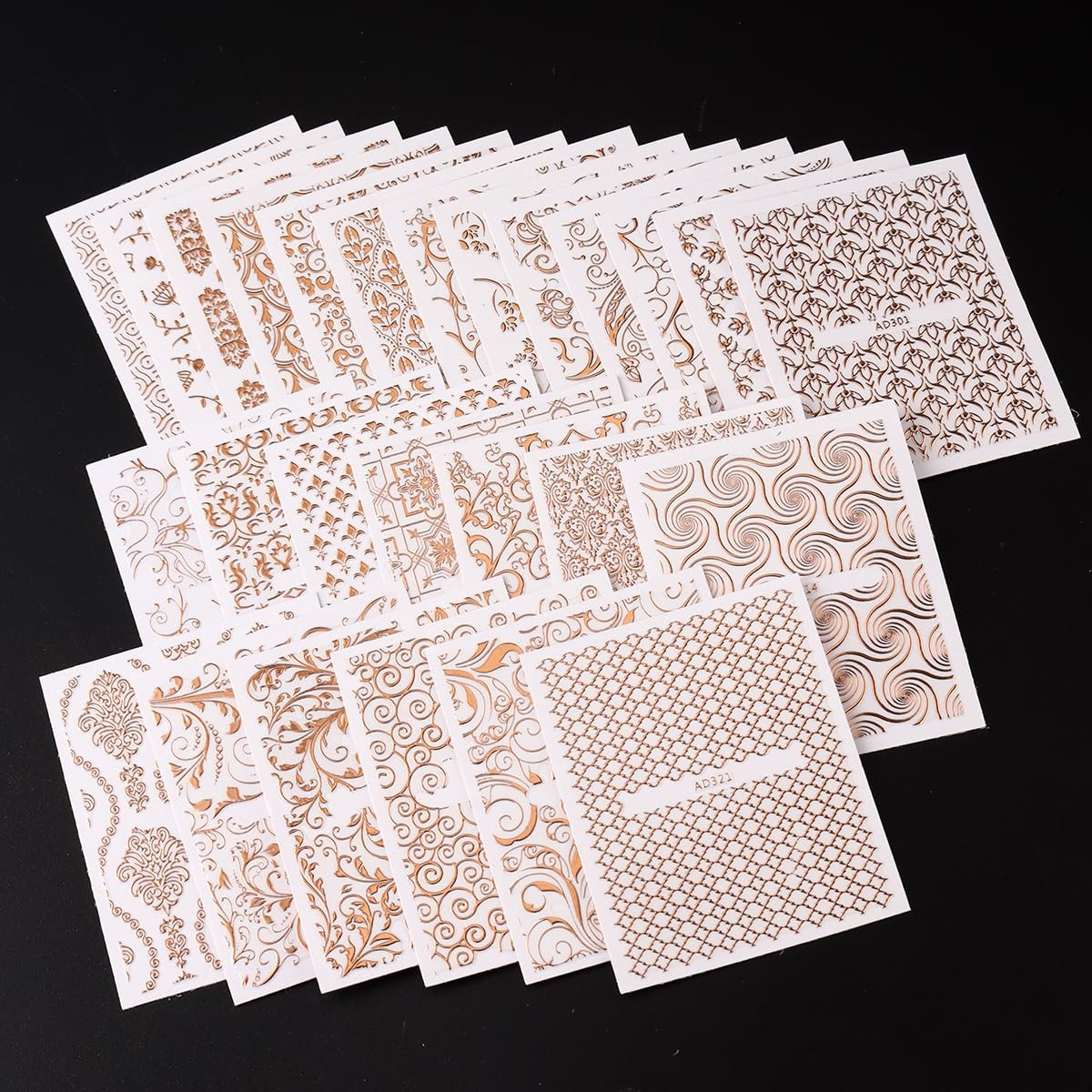 26 Sheets Rose Gold Nail Stickers Set, 3D Adhesive Nail Decals with Metal Geo…