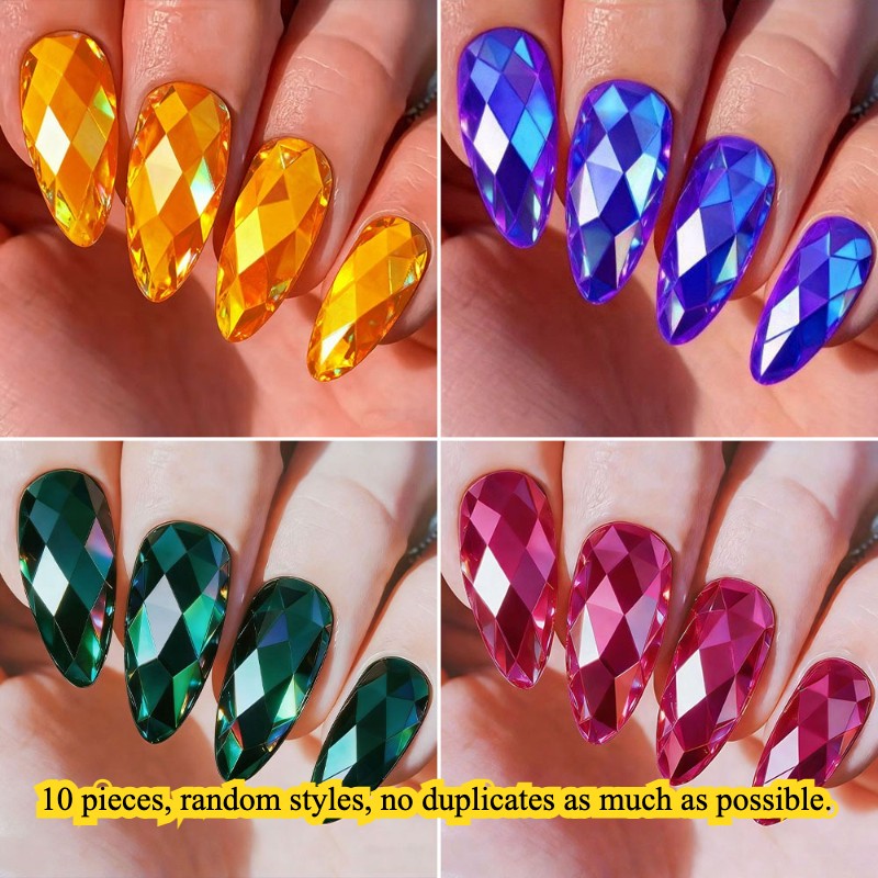 Long Round Almond Fake Nails Metallic Mirror Shimmer 3D Laser Glue on Nail Lot