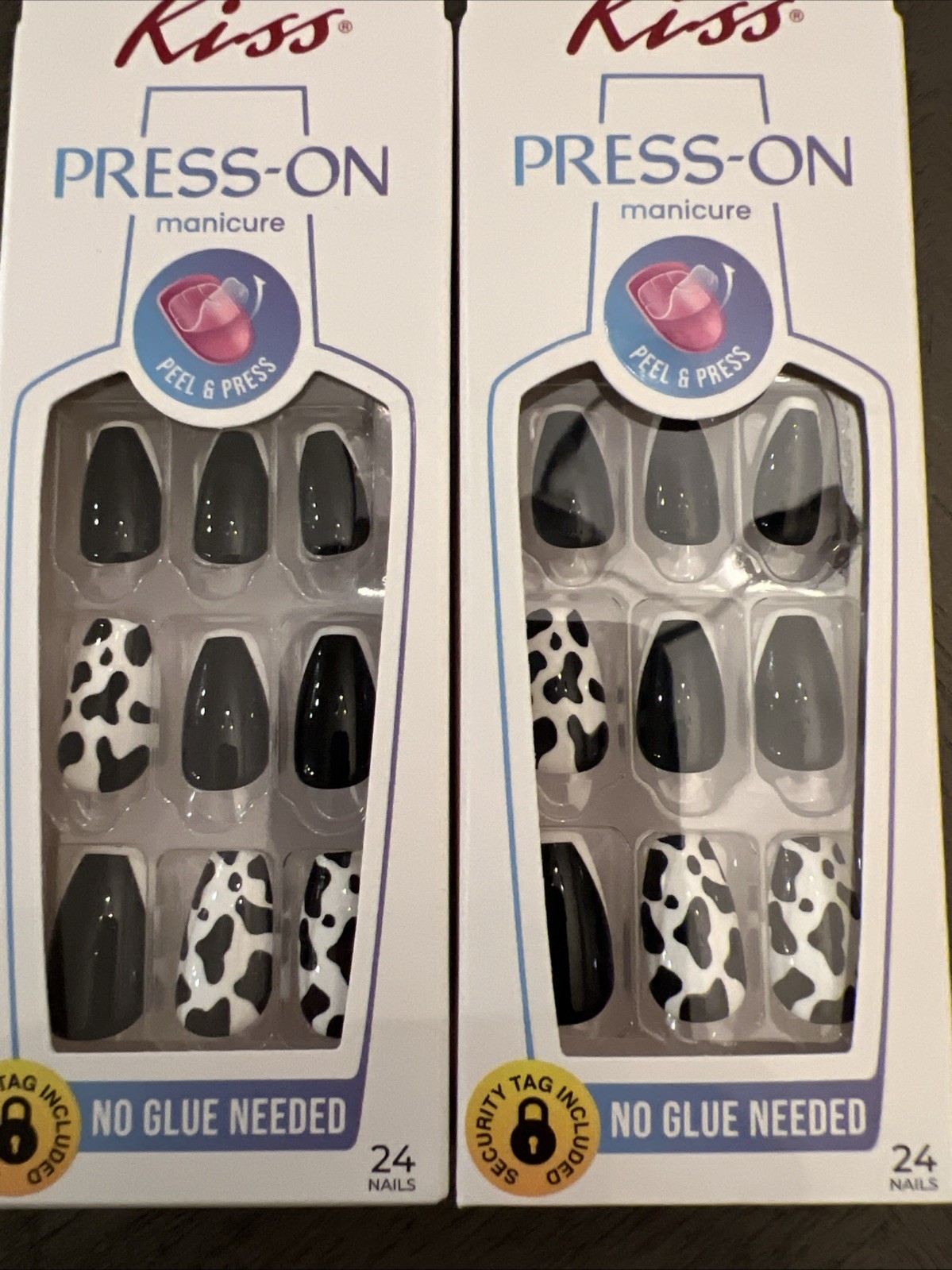 2~Kiss Press-On Manicure Nails “Mistaken Identity “~Medium~ Black White Cows
