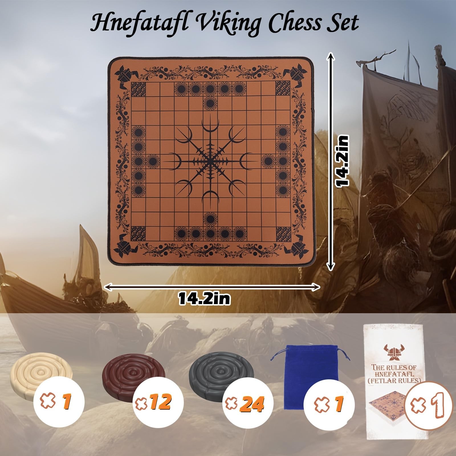 HNEFATAFL: Viking Chess Board Game, 14.2 inches by inches, Hnefatafl